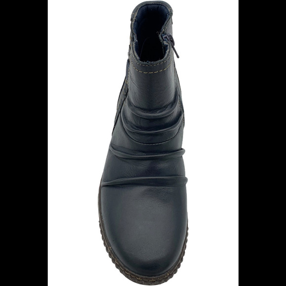 Clarks Collection Leather Ruched Ankle Boots Caroline Orchid Navy - Wide - Picture 2 of 3